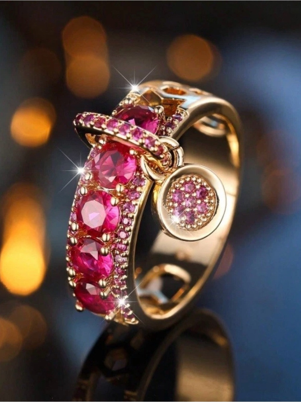 ❤️ New! Rose Red Crystal CZ Ruby Hollowed Out Charm Ring Size 9